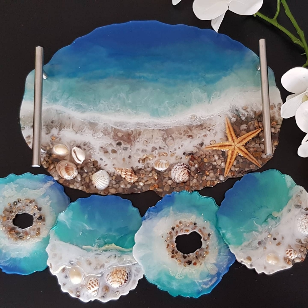 Resin tray with coasters